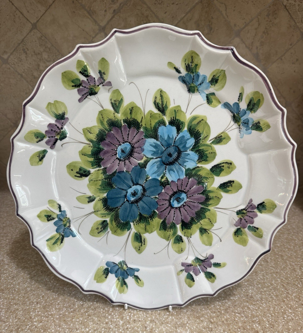 Italian Ceramic Serving Plate Dish Hand Painted Floral Tray Made in Italy VTG